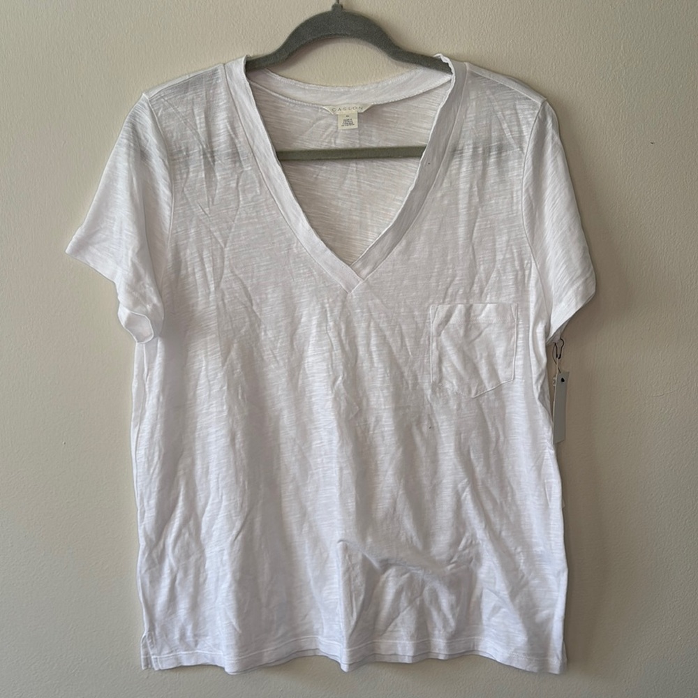 Caslon White V-Neck Short Sleeve Pocket T-Shirt NWT